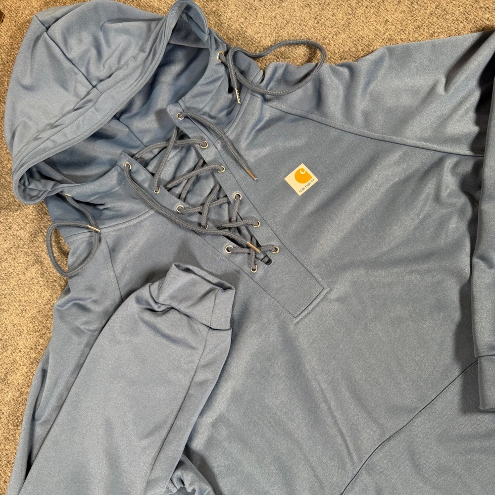 Carhartt Mens Blue Lace Up Pullover Hoodie Sweatshirt XL Polyester #4650